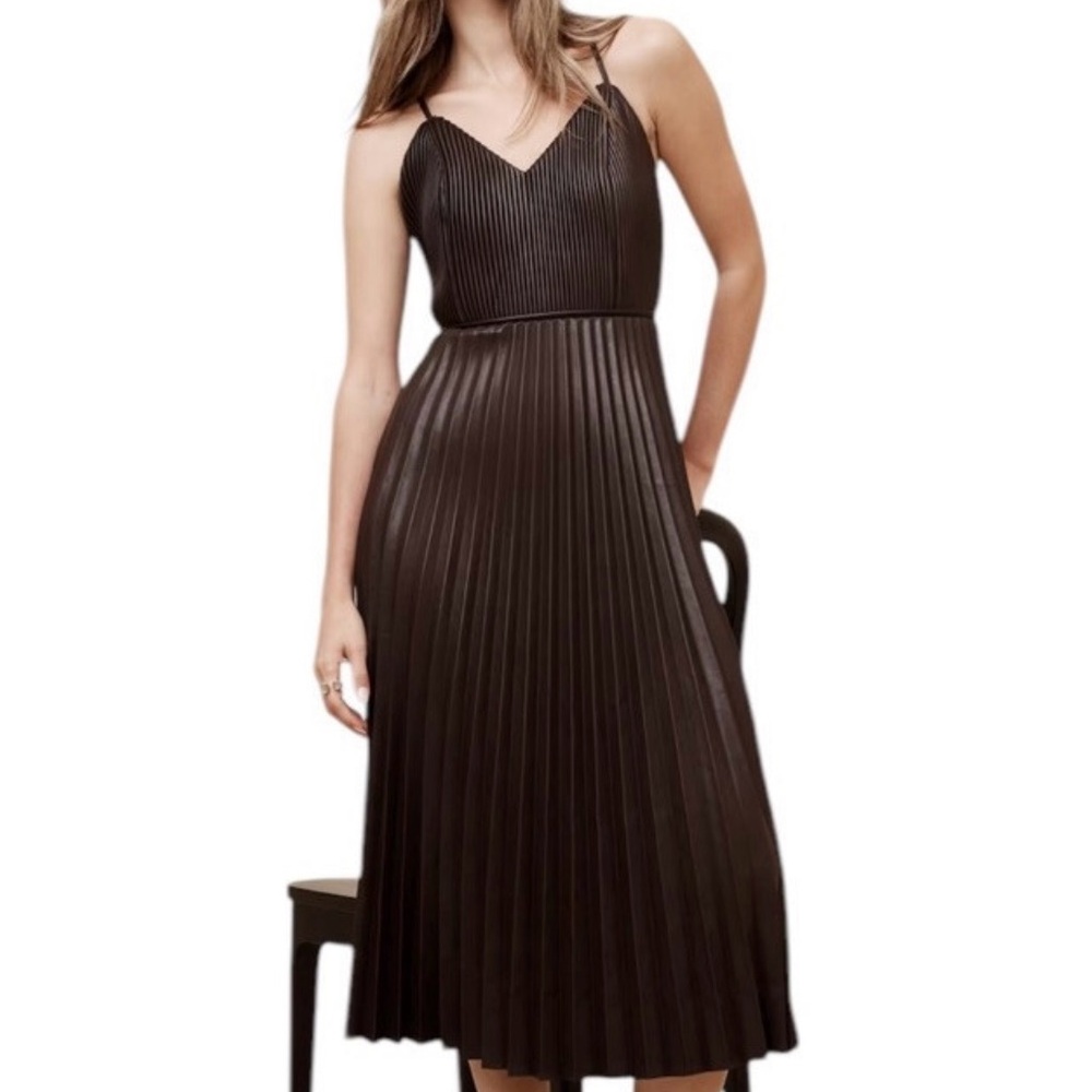 NWT Banana Republic Brown Pleated Midi Sundress size 6